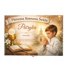 Prezent na KOMUNIE świętą pamiątka pudełko GRAWER Pamiątka Komunii Świętej