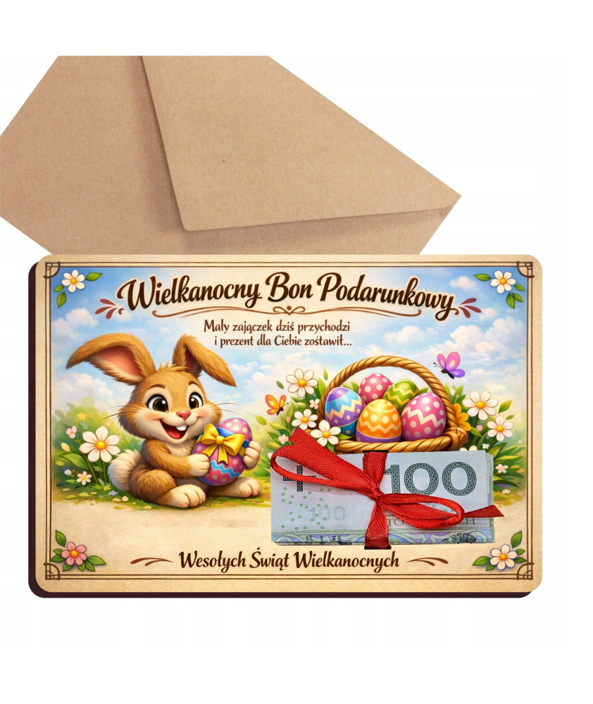 WIELKANOCNY BON PODARUNKOWY na BANKNOTY Prezent od Zajączka Wielkanoc