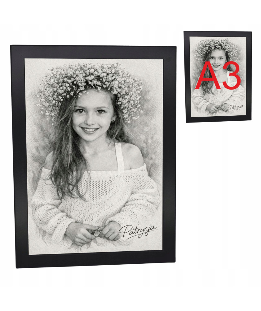 Portret ze zdjęcia A3 obraz personalizowany szkic ołówkowy prezent