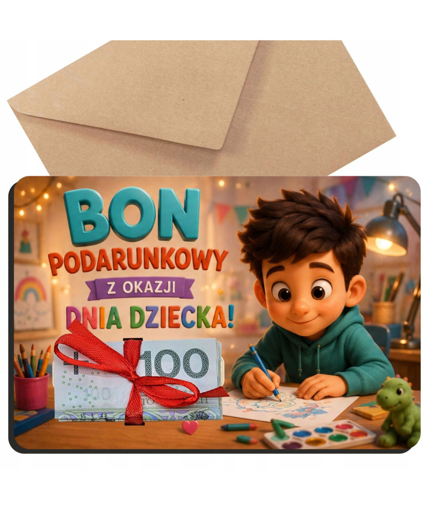 Bon Podarunkowy na Dzień Dziecka Koperta i Wstążka | Prezent dla Dziecka