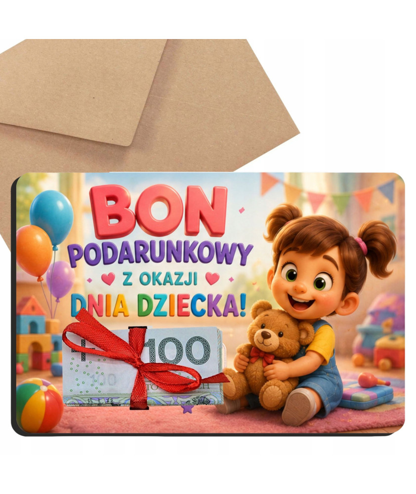 Bon Podarunkowy na Dzień Dziecka Koperta i Wstążka | Prezent dla Dziecka