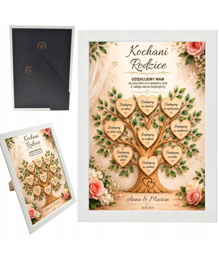 Podziękowanie dla Rodziców Ślub Ramka A4 Drzewo Personalizowane