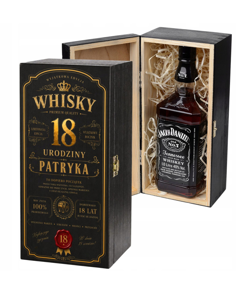 Skrzynka na whisky 18 Urodziny Drewniana skrzynka na prezent