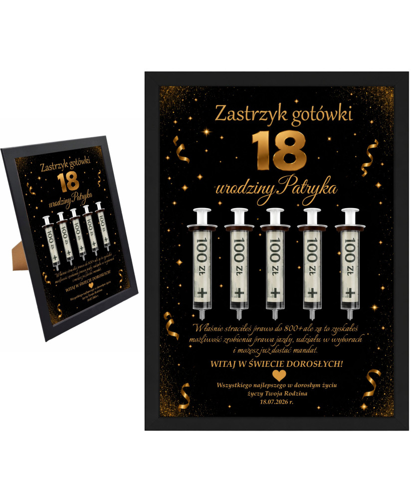 Ramka na 18 Urodziny Twoje Ostatnie 800+Personalizowany Prezent z Imieniem
