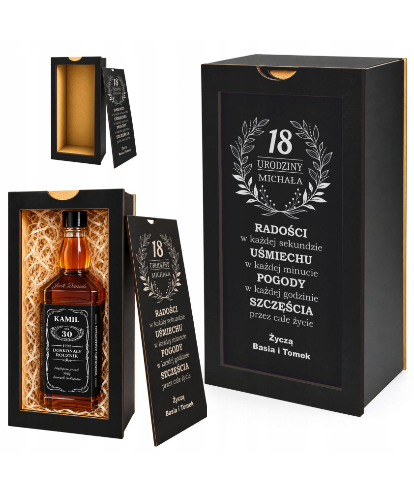 Skrzynka na Whisky z Grawerem Prezent na 18 30 40 50 60 Urodziny dla Niego